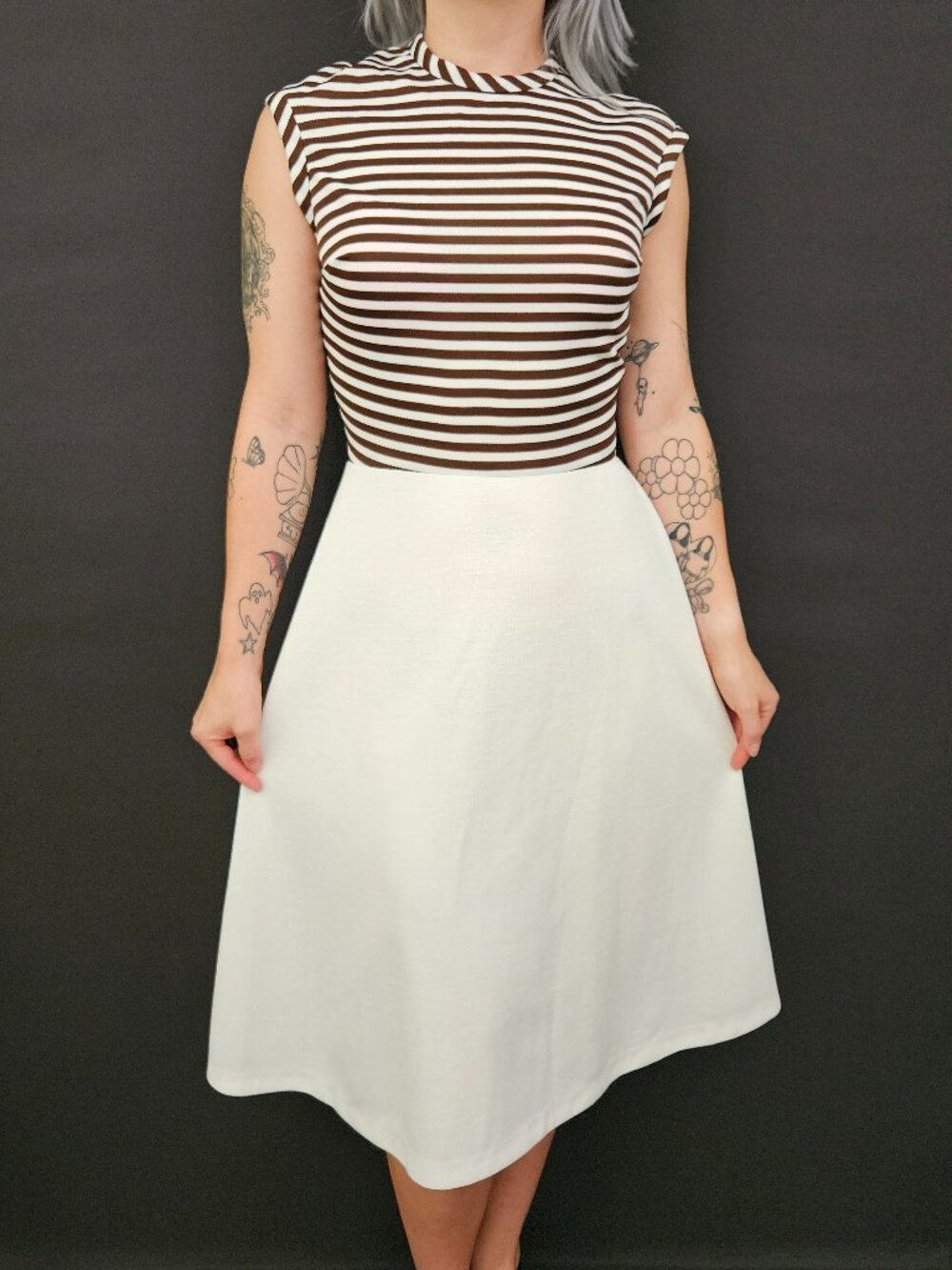 60s/70s Brown Striped Sleeveless Dress